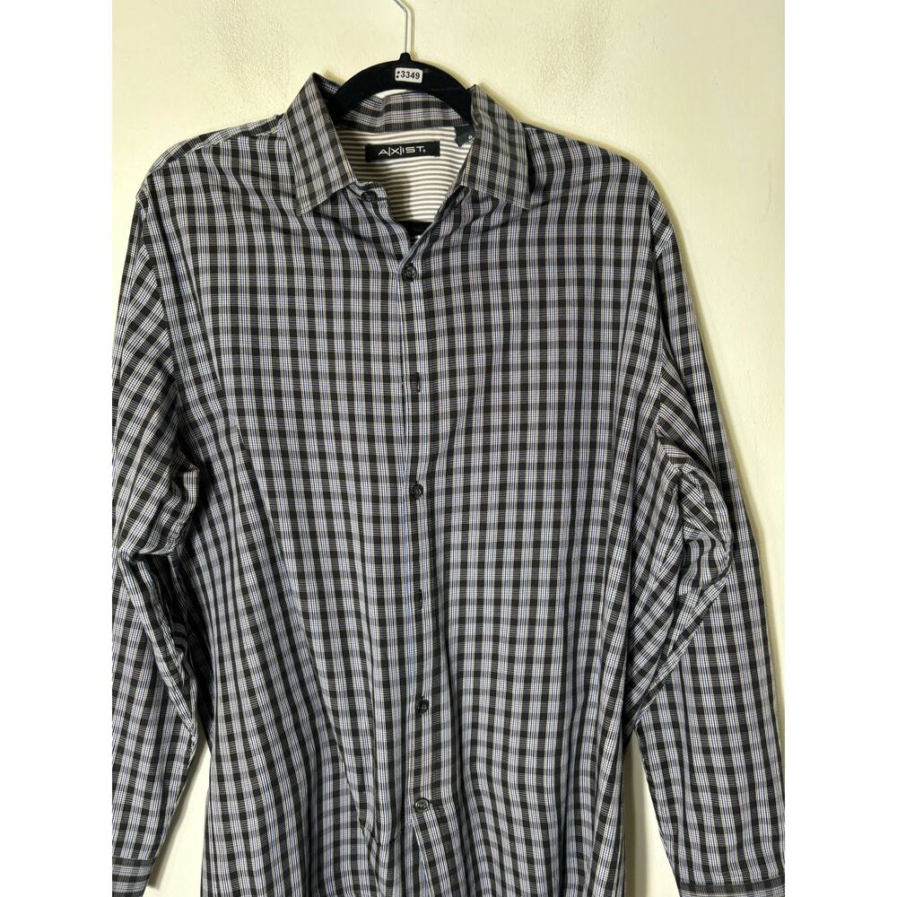 Men's Axist Blue Plaid Long Sleeve Cotton blend Button Down Shirt Sz L
